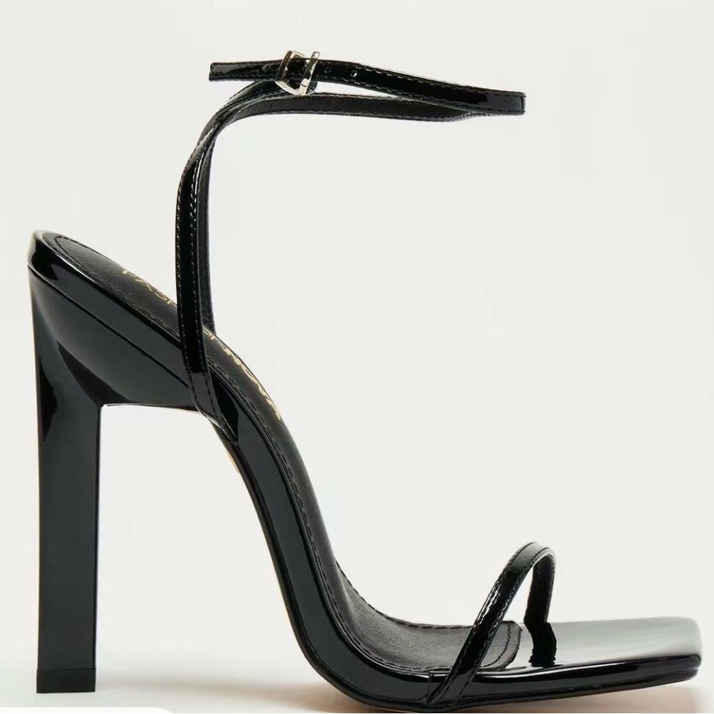 Fashion Nova Black Patent Ankle-Strap High Block Heel